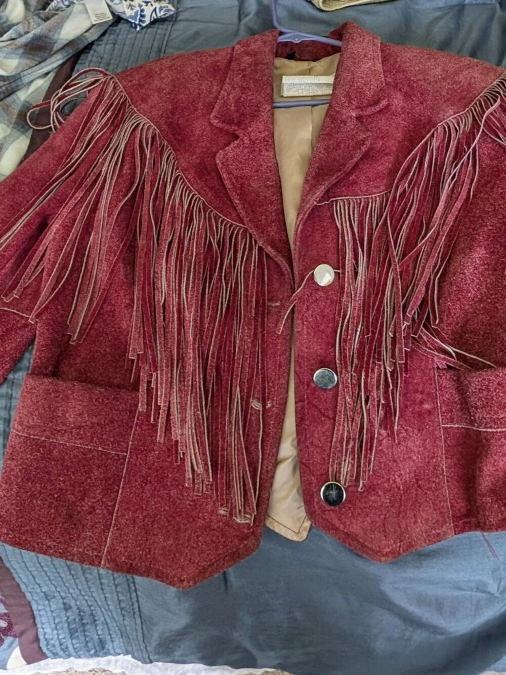 Vintage 80s Western Suede Jacket in Raspberry